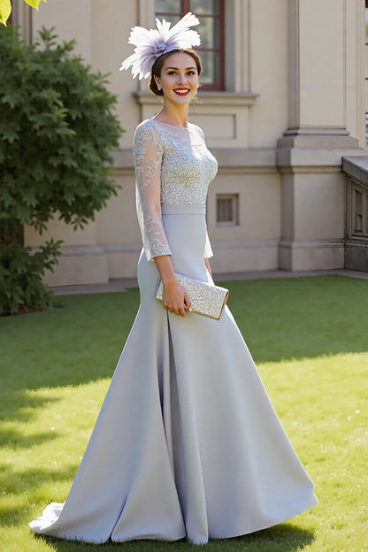 Silver A Line Mother Of The Bride Dress Wth Appliques