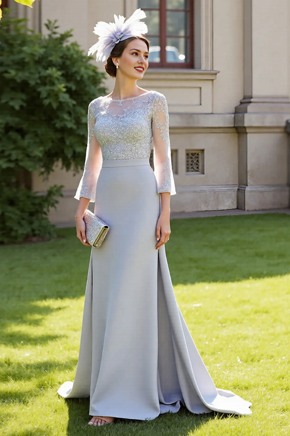 Silver A Line Mother Of The Bride Dress Wth Appliques