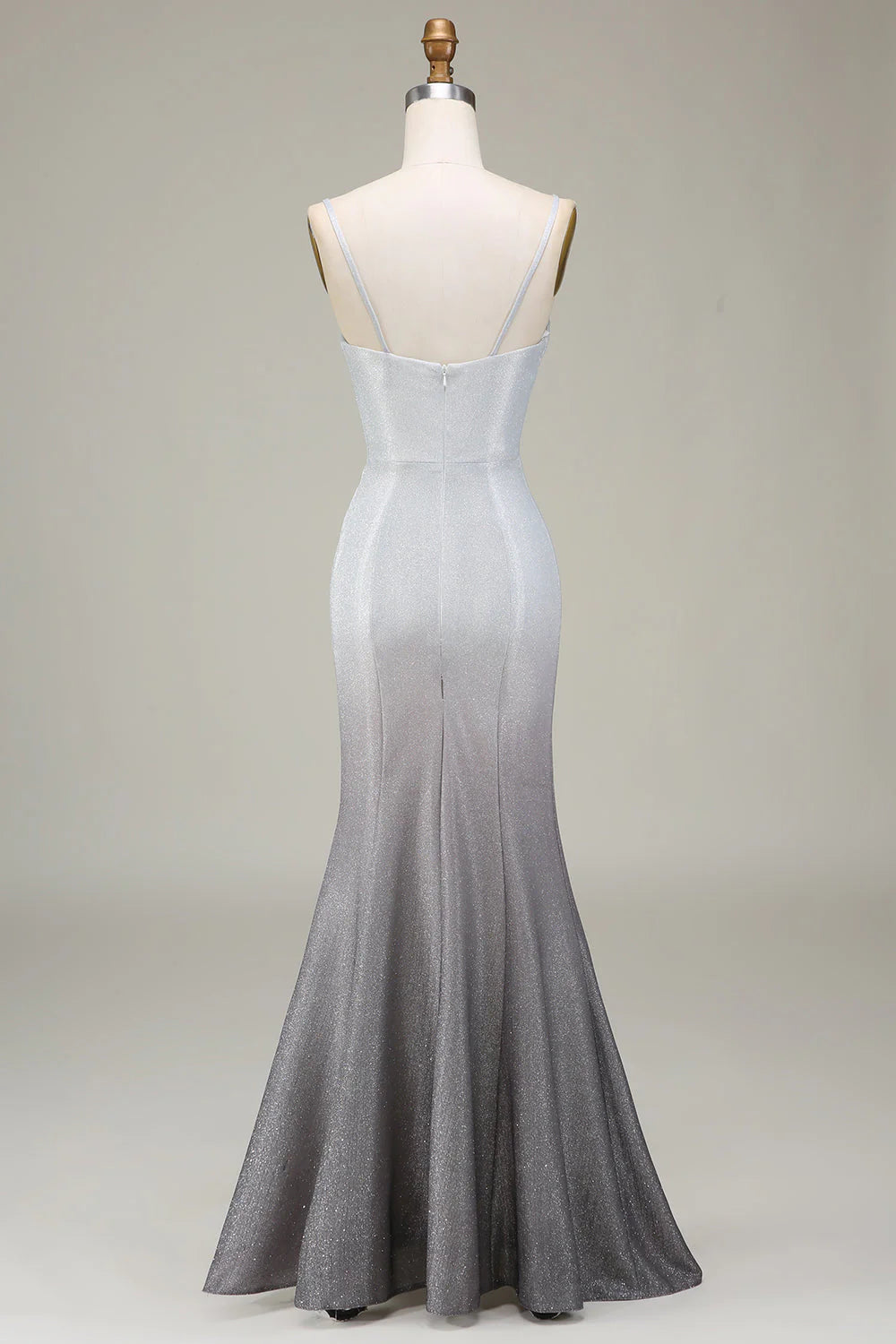 Silver Ombre Spaghetti Strap Mermaid Maxi Evening Dresses