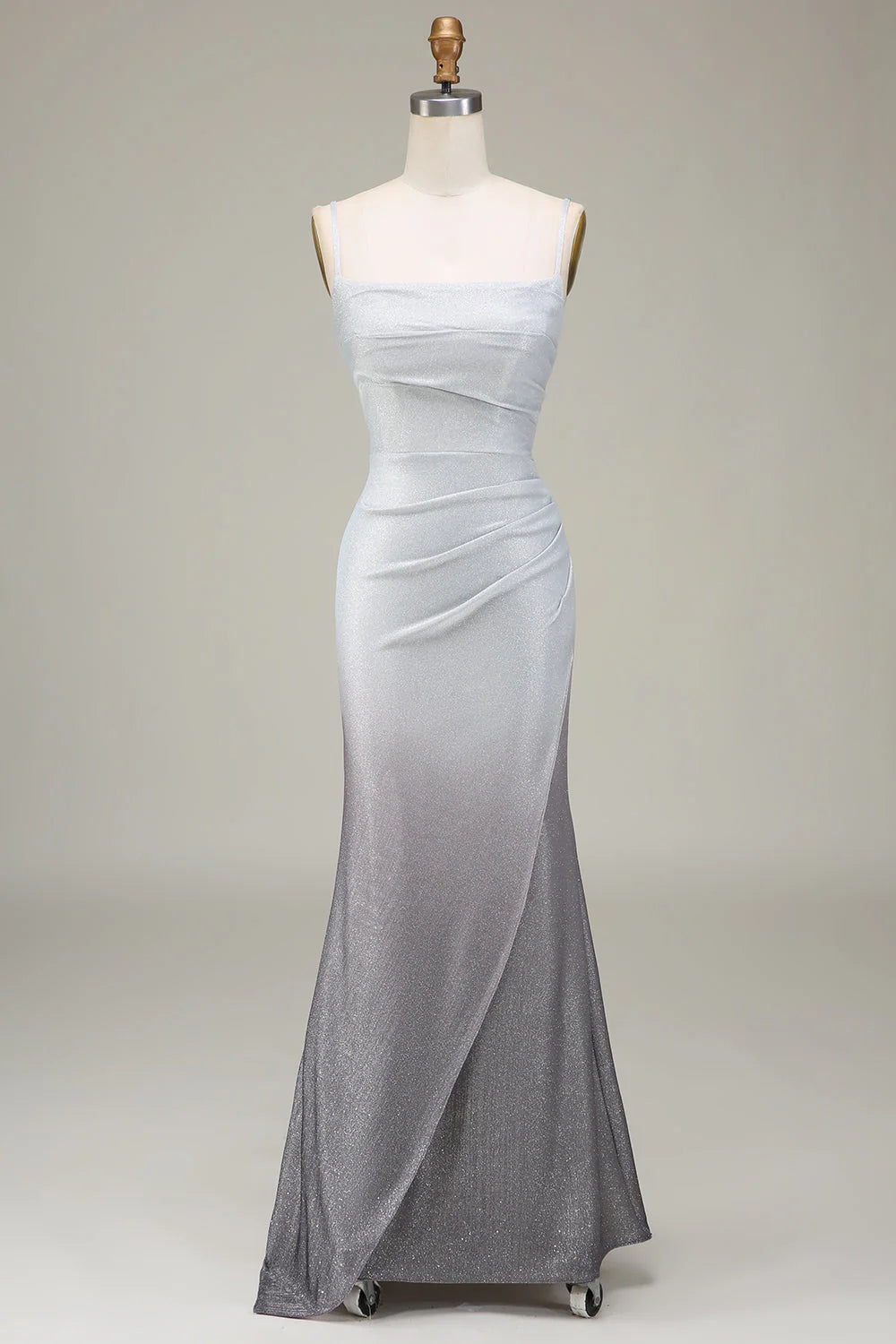 Silver Ombre Spaghetti Strap Mermaid Maxi Evening Dresses