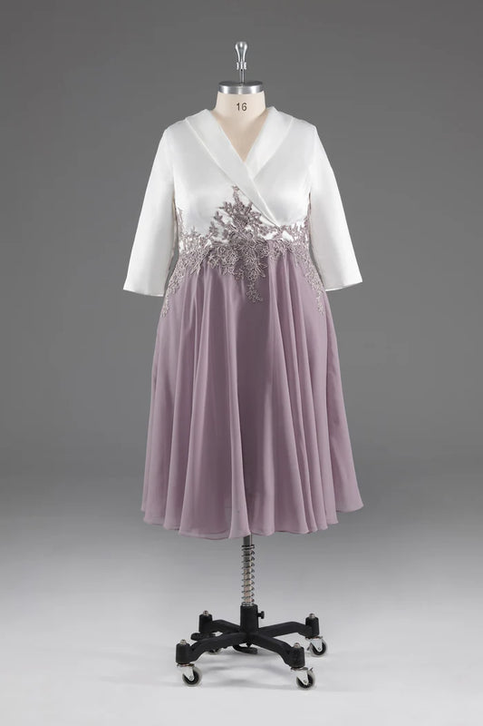 Simple V -Neck Half Sleeves Chiffon Mother of The Bride Dress