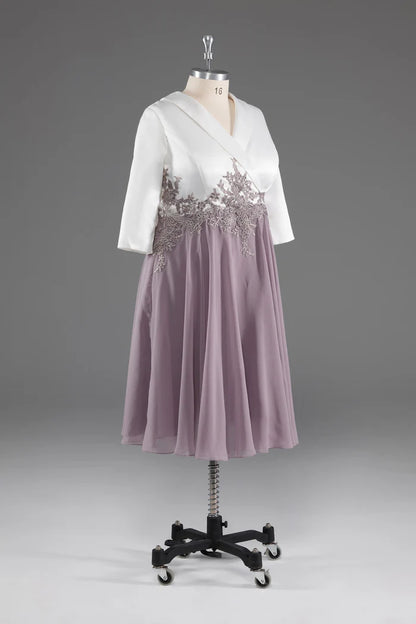 Simple V -Neck Half Sleeves Chiffon Mother of The Bride Dress