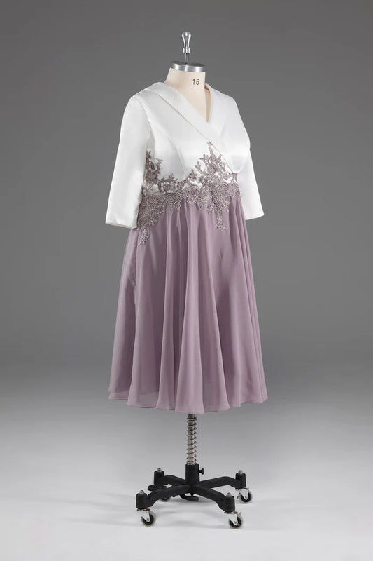 Simple V -Neck Half Sleeves Chiffon Mother of The Bride Dress