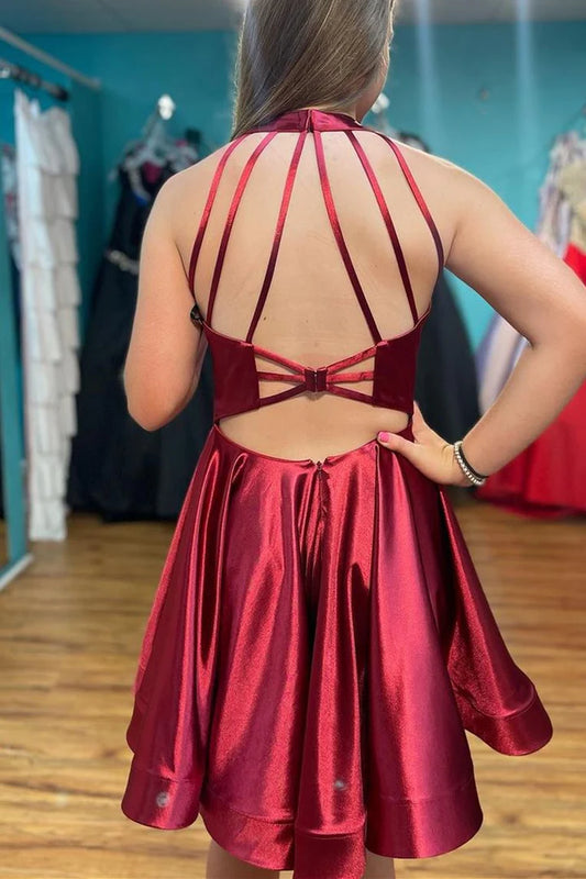 Simple Wine Red A-line Short Homecoming Dress
