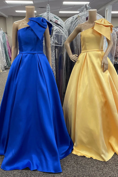 Single shoulder asymmetrical bow waist cinching long skirt
