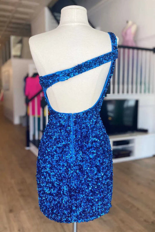 Single shoulder sequin keyhole mini back to school dress