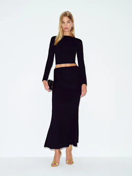 Sjzca Black Two-Piece Long Sleeve Crop Top & Mermaid Maxi Prom Dress