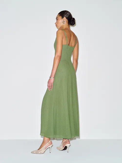 Sjzca Sage Green Corset Bodice Maxi Prom Dress with High Slit