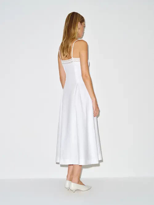 Sjzca White Eyelet Trim Midi Prom Dress