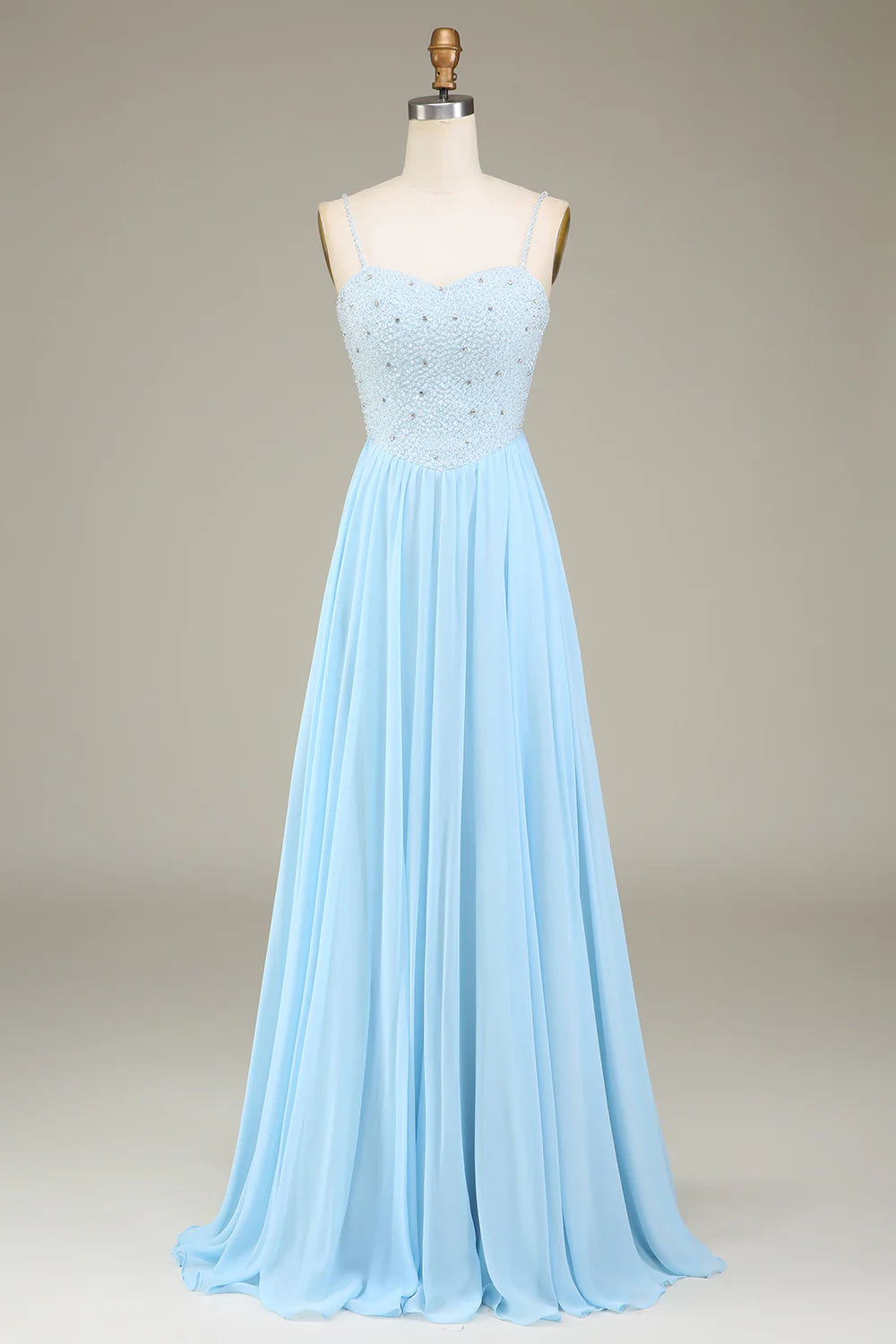 Sky Blue A-Line Chiffon Long Bridesmaid Dress With Beading