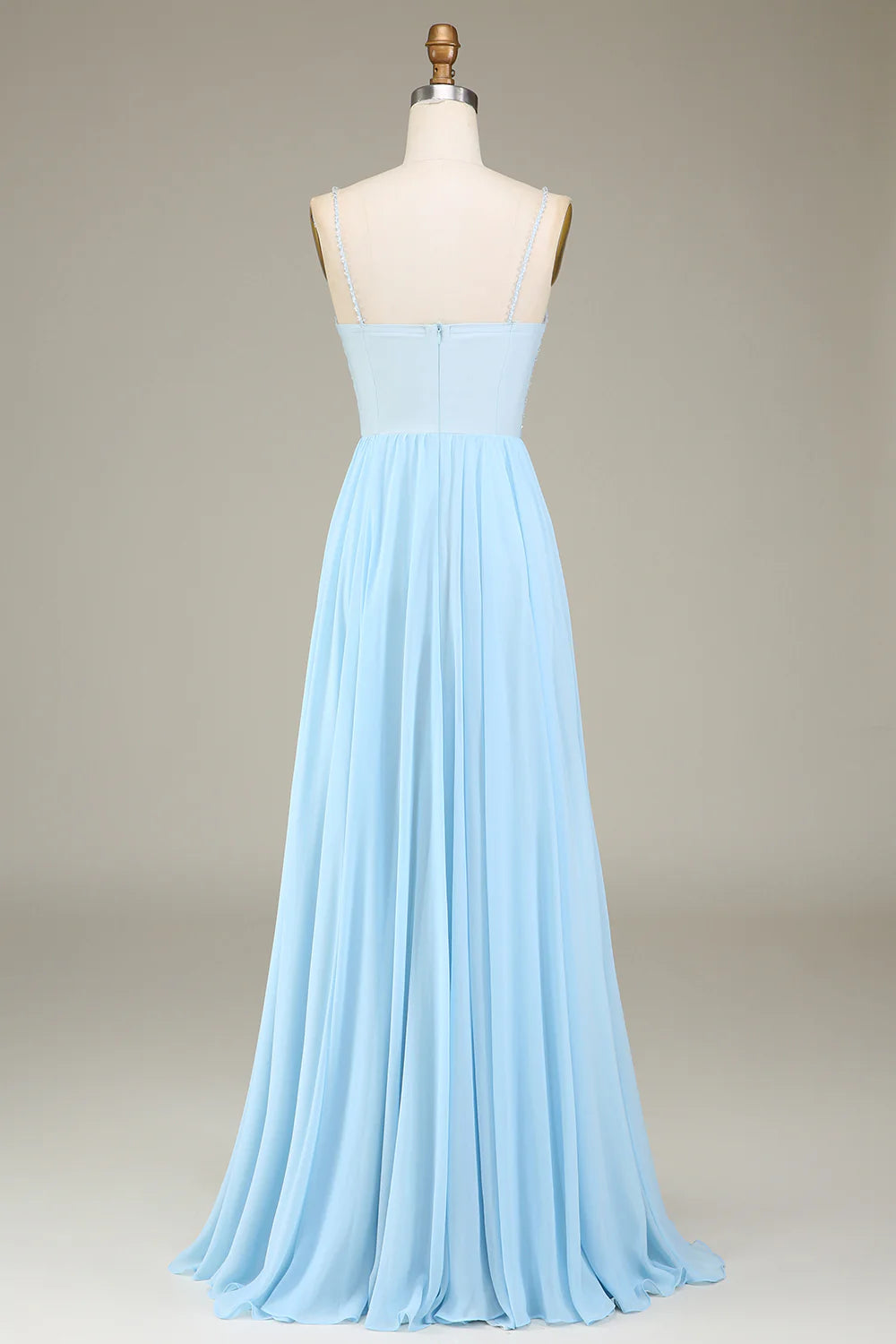 Sky Blue A-Line Chiffon Long Bridesmaid Dress With Beading