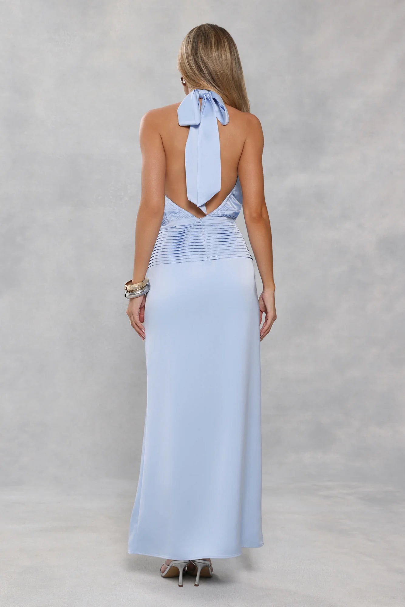Blush Pink Halter Satin Ruffle Slit Evening Dresses（副本）