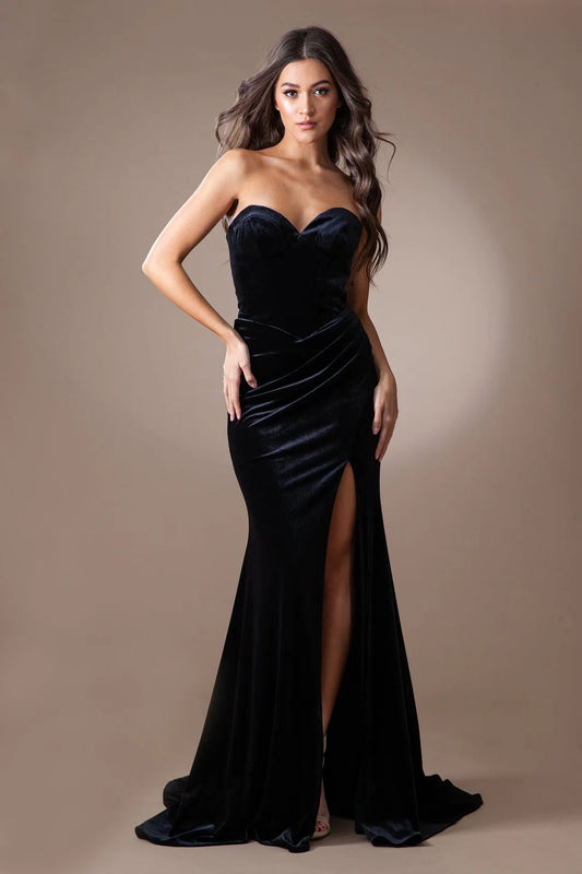 Sleeveless strapless mermaid side slit velvet