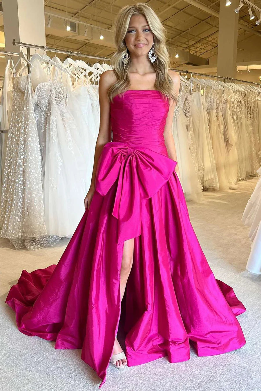 Sleeveless strapless A-line bow ball gown