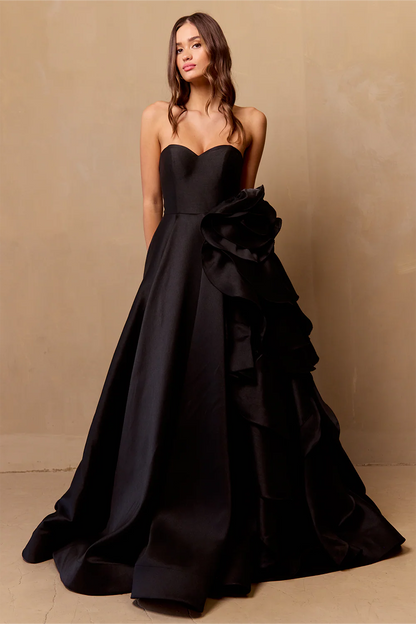 Sleeveless strapless A-line dress and floor length skirt