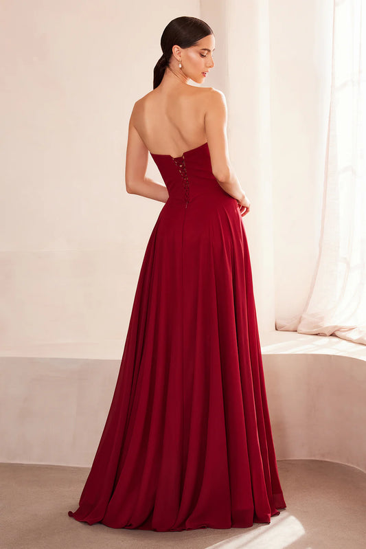 Sleeveless strapless A-line dress with scarf