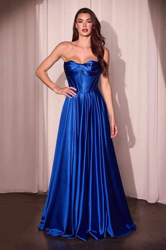 Sleeveless strapless A-line side slit dress