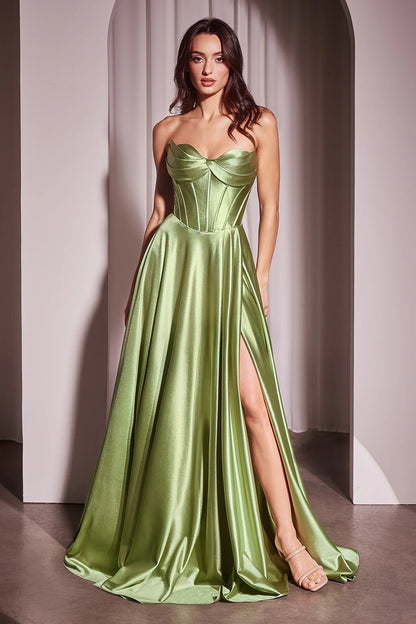 Sleeveless strapless A-line side slit dress