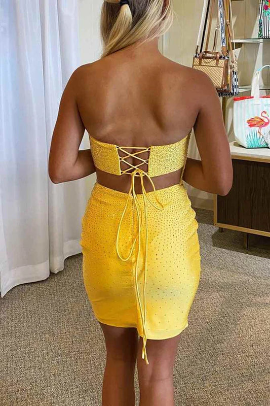 Sleeveless strapless backless beaded mini tight party dress