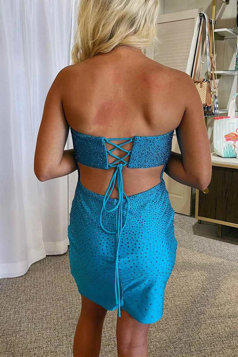 Sleeveless strapless backless beaded mini tight party dress