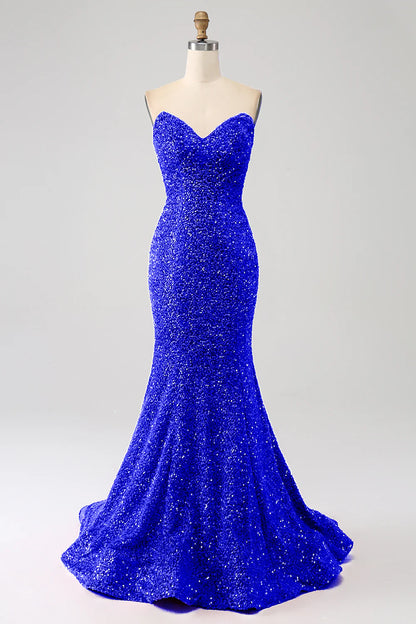 Sleeveless strapless mermaid dance dress with sequins