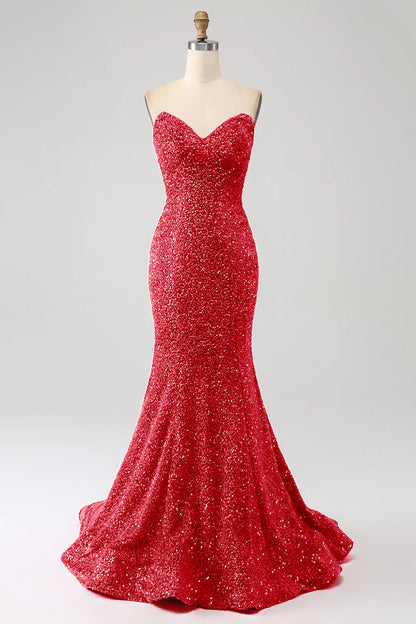 Sleeveless strapless mermaid dance dress with sequins