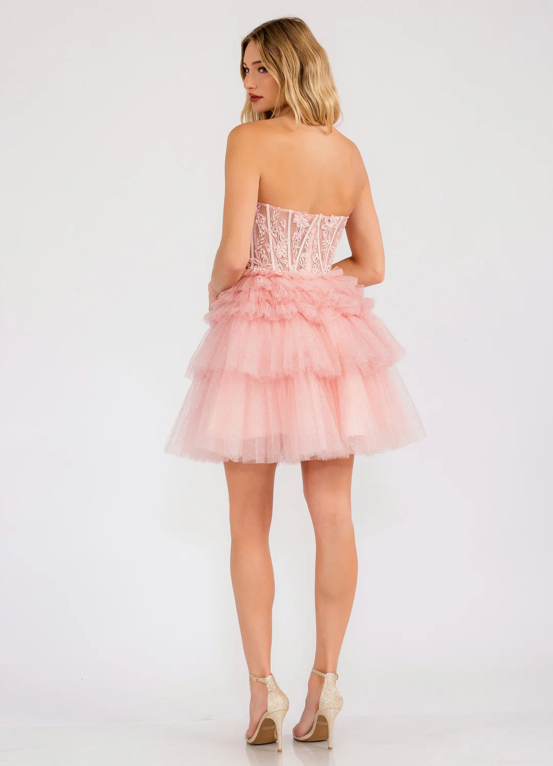 Sleeveless strapless tight corset sheer short skirt