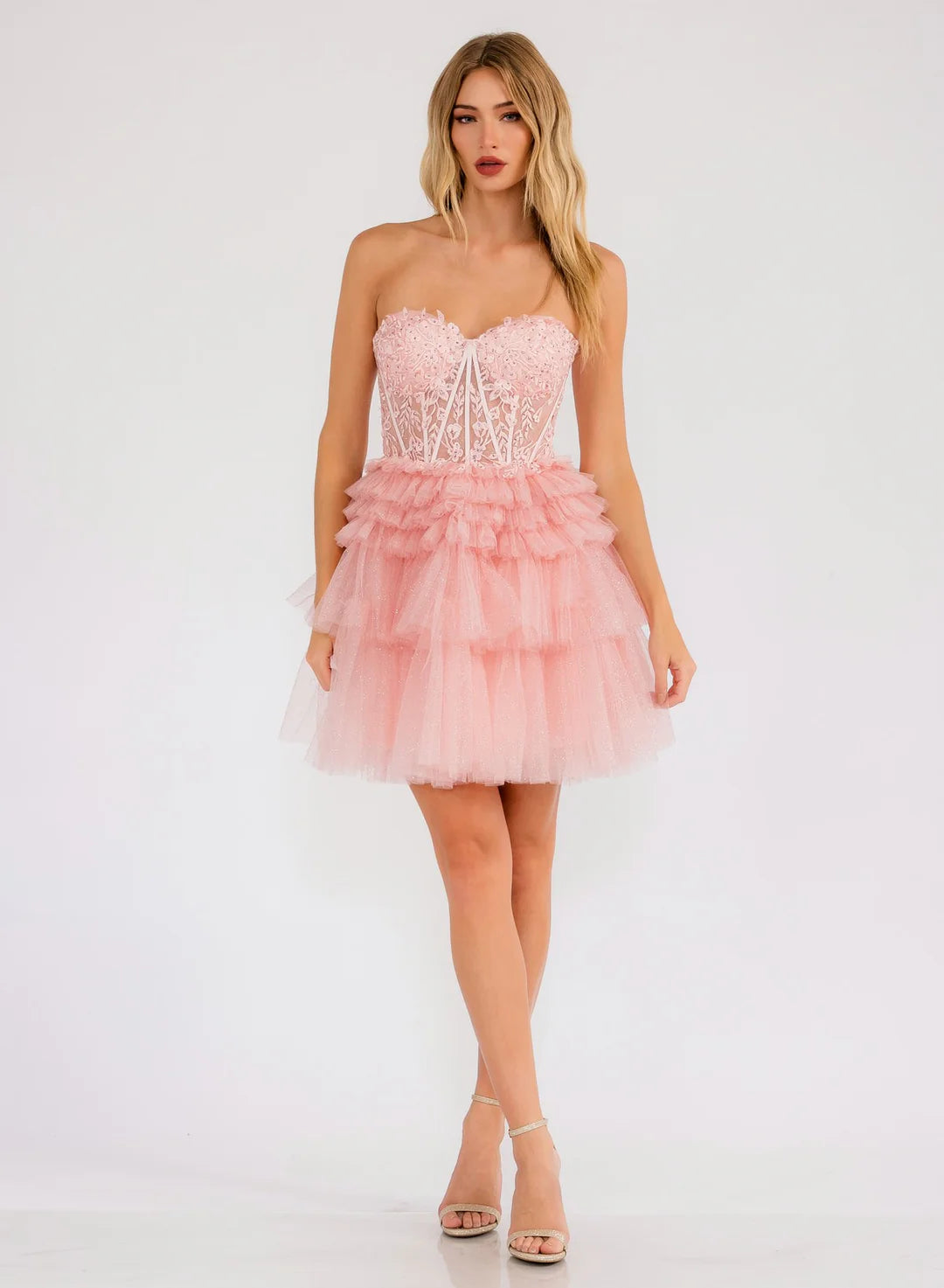 Sleeveless strapless tight corset sheer short skirt