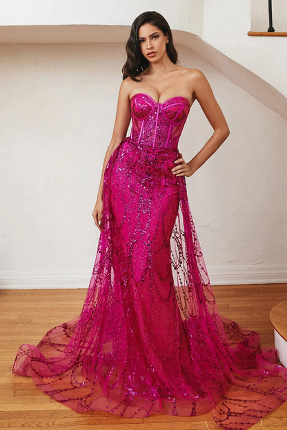 Sleeveless tight corset mermaid dress with sheer
