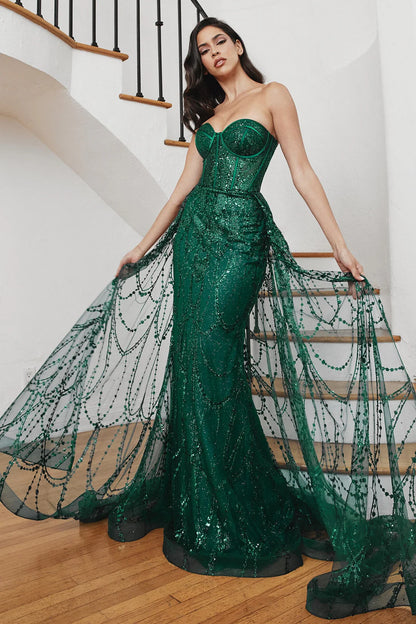 Sleeveless tight corset mermaid dress with sheer