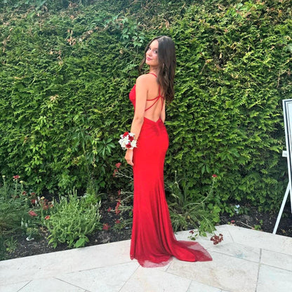 Slim fit V-neck beaded sleeveless backless and floor length skirt