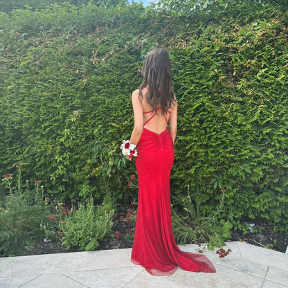 Slim fit V-neck beaded sleeveless backless and floor length skirt