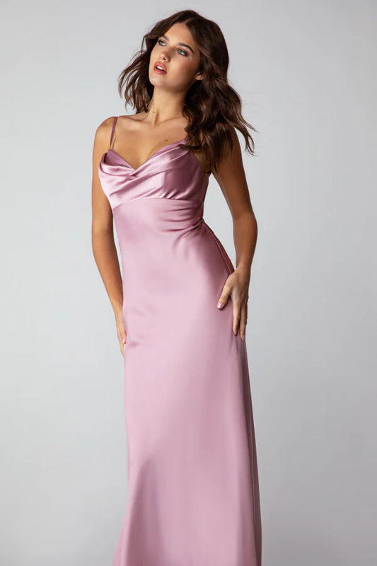 Slimming satin swing collar slim suspender and floor length skirt
