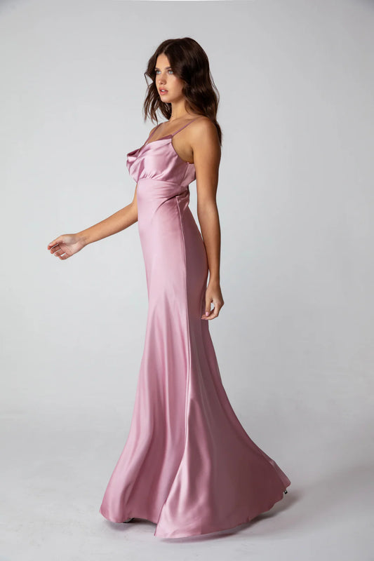 Slimming satin swing collar slim suspender and floor length skirt