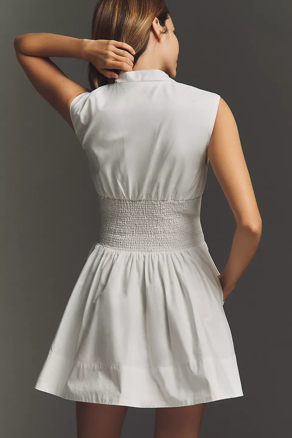 Smocked Waist Zip Front Mini Evening Dresses with Pockets