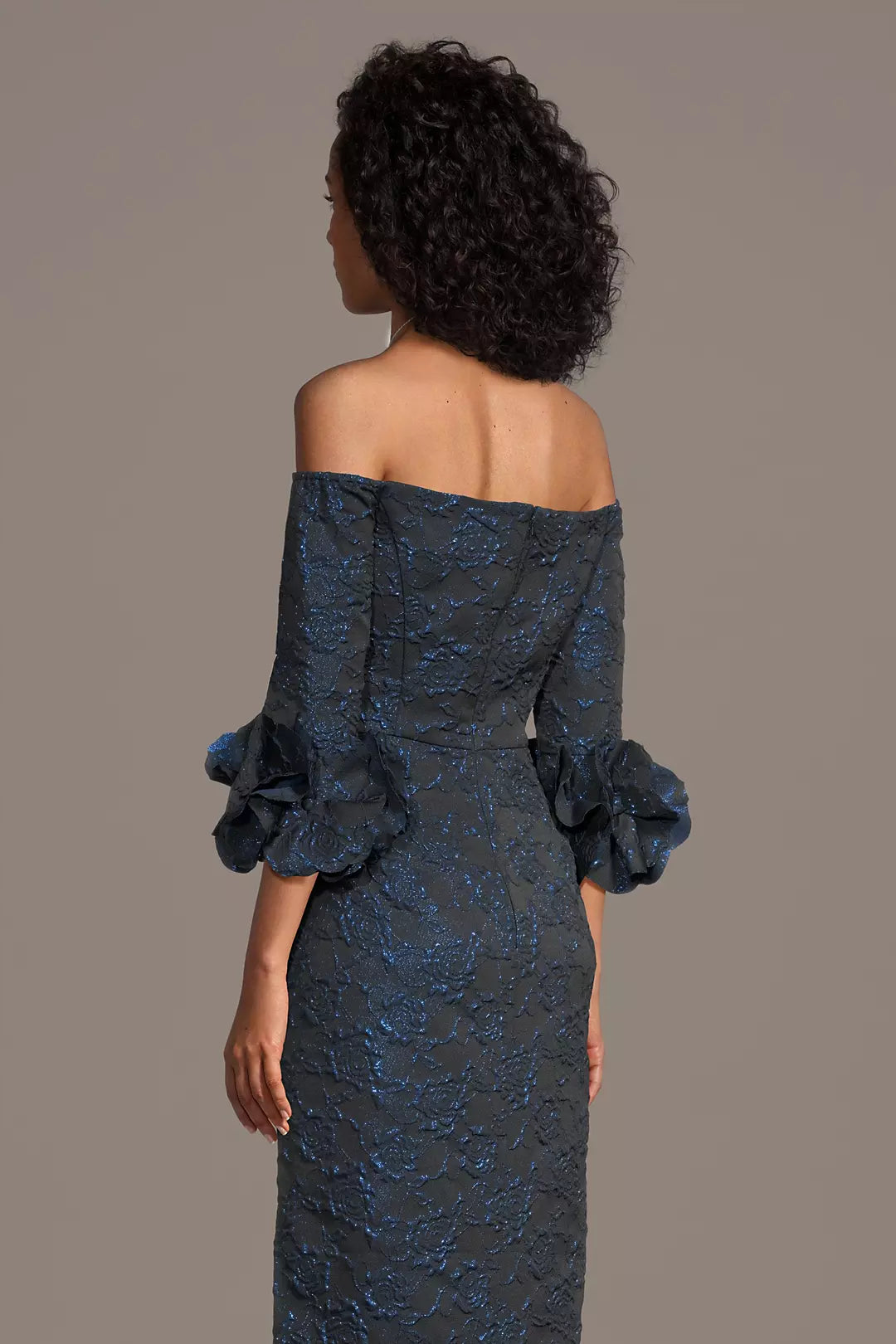 Sophisticated Sheath Off-The-Shoulder Ruffled Sleeve Zipper Back Floor Length Applique Mother of the Bride Dresses