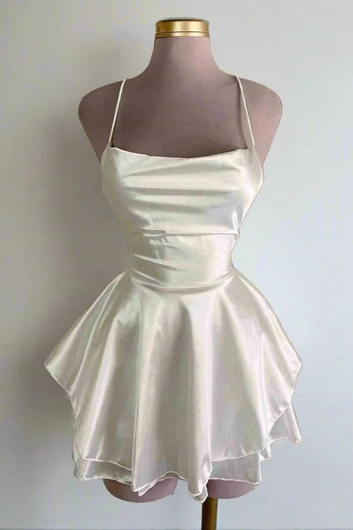 Spaghetti Straps Empire-Waist Satin Sleeveless Short Party Homecoming Dress