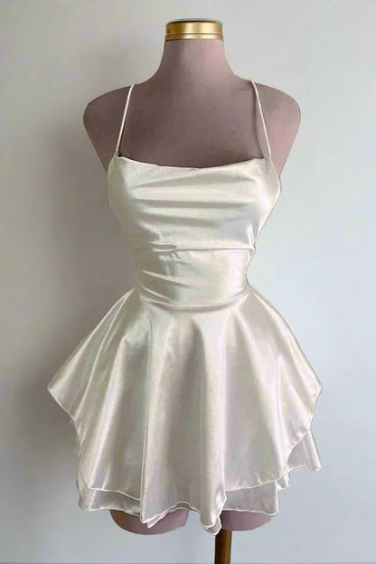 Spaghetti Straps Empire-Waist Satin Sleeveless Short Party Homecoming Dress