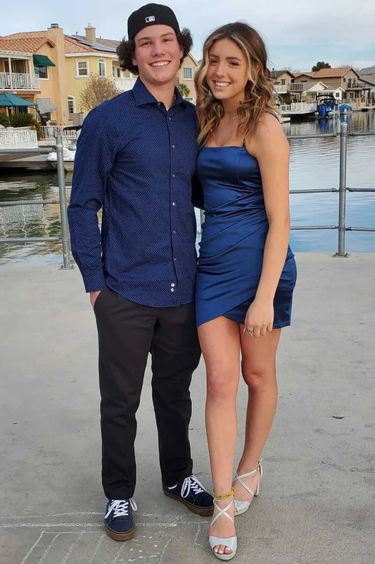Spaghetti Straps Ruched Mini Homecoming Dress ﻿