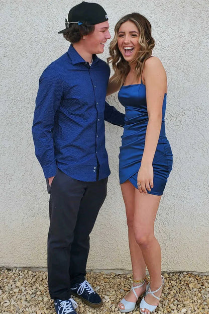 Spaghetti Straps Ruched Mini Homecoming Dress ﻿