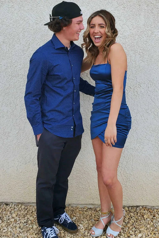 Spaghetti Straps Ruched Mini Homecoming Dress ﻿