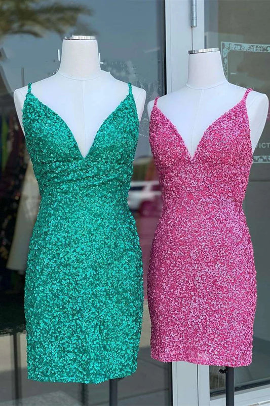 Spaghetti Straps Sequins Mini Bodycon Party Dress