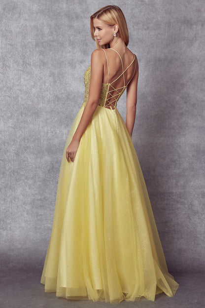 Sparkling A-line V-neck slim strap strapless backless dress