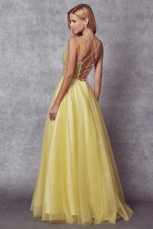 Sparkling A-line V-neck slim strap strapless backless dress