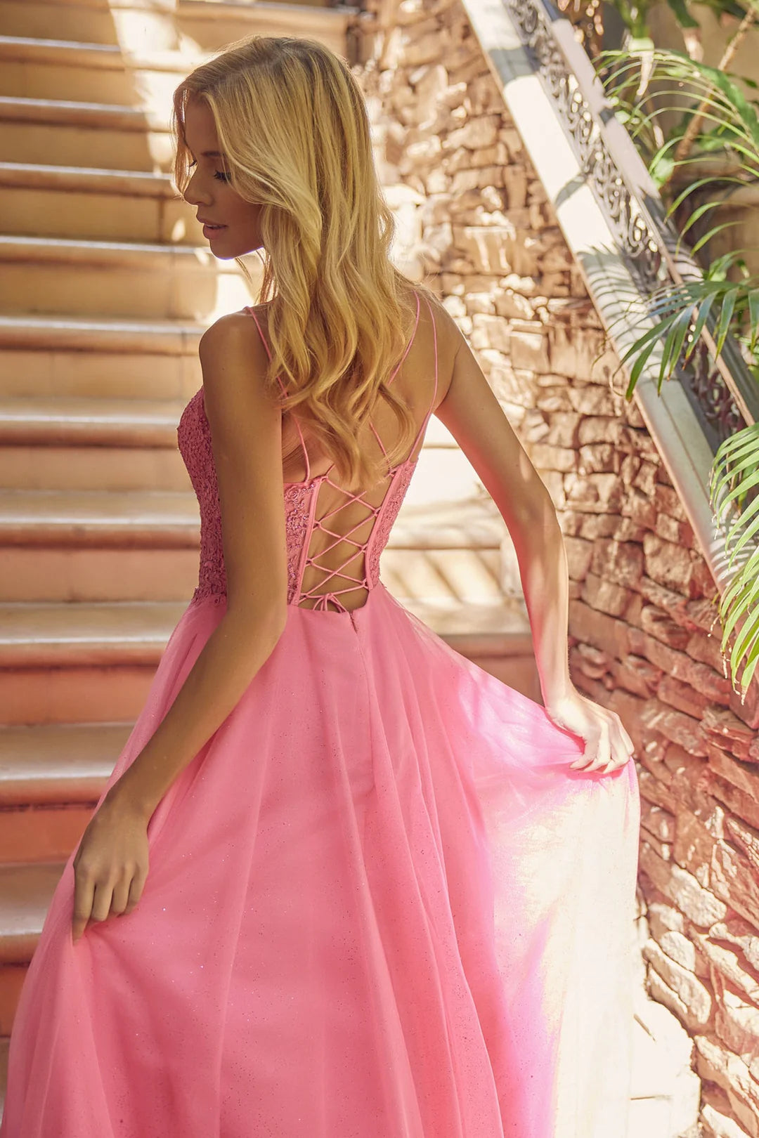 Sparkling A-line V-neck slim strap strapless backless dress