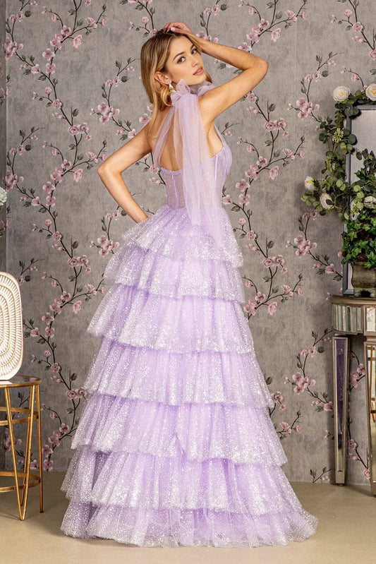 Sparkling Glitter A-line illusion sweetheart One shoulder Back Zip tiered ruffles Floor length prom dress for women for sale