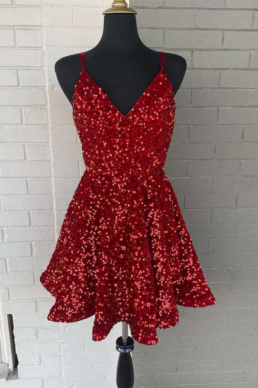 Sparkling V-neck Strap A-line Back to School Dress