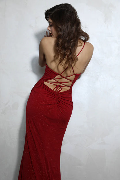 Sparkling V-neck slim suspender mermaid dress with side slit