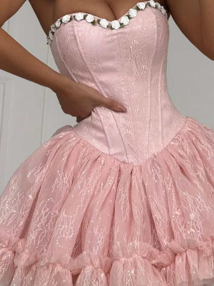 Sparkling A-Line Sweetheart Sleeveless Ruffled Pink Short Homecoming Dress for Her