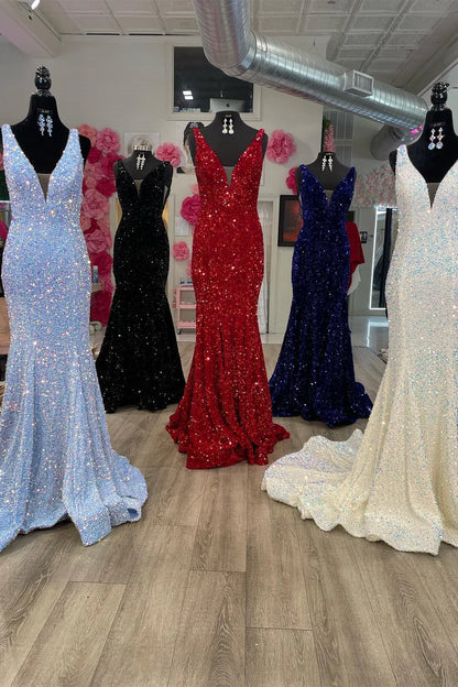 Sparkling deep V-neck sleeveless gown